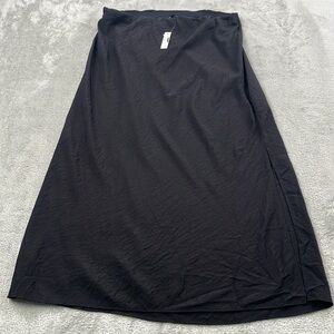 NEW Madewell 6 Black Solid Midi Slip Skirt, Textured, Pull On Elastic Waistband